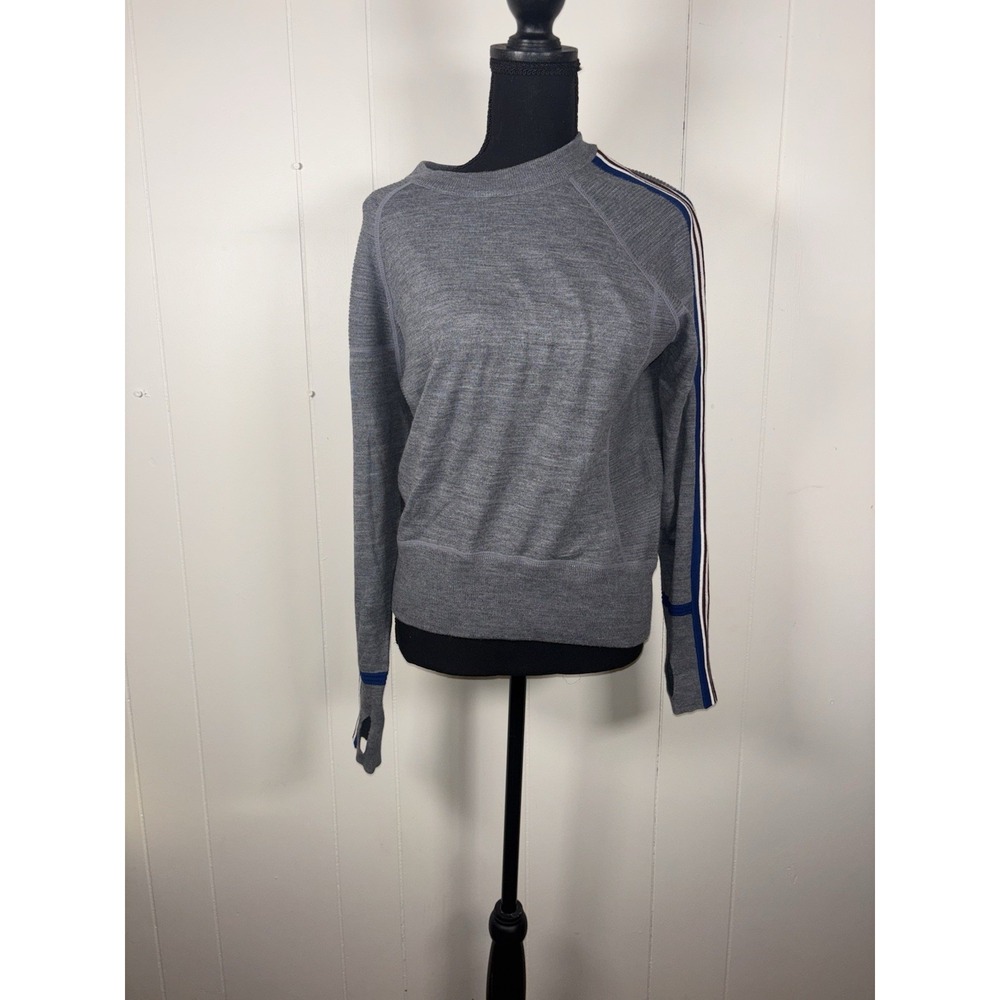 Athleta Women‎ Canyon Colorblock Crew Neck Sweater Merino Wool Blend Gray Size S